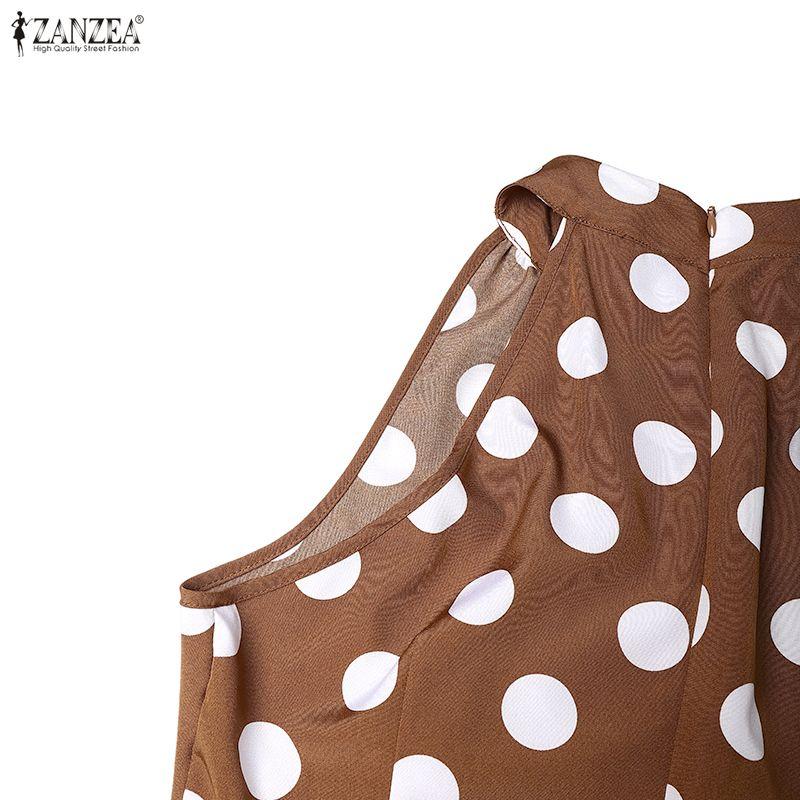 ZANZEA Tute lunghe da donna eleganti senza maniche con spalle scoperte e stampa pois