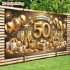 2D Golden Wedding Backdrop "Anniversary" Banner with Gift Boxes & Confetti Photo Booth Background