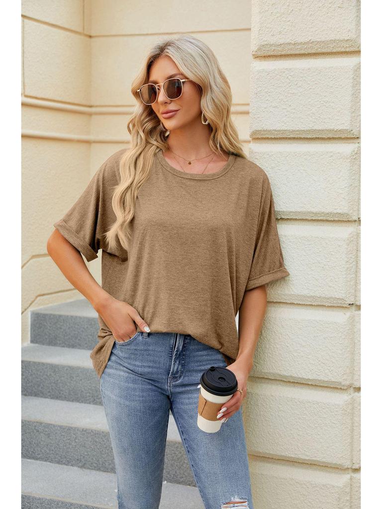2024 European and American Plus Size Solid Color Loose Short Sleeve Round Neck Women's T-Shirt