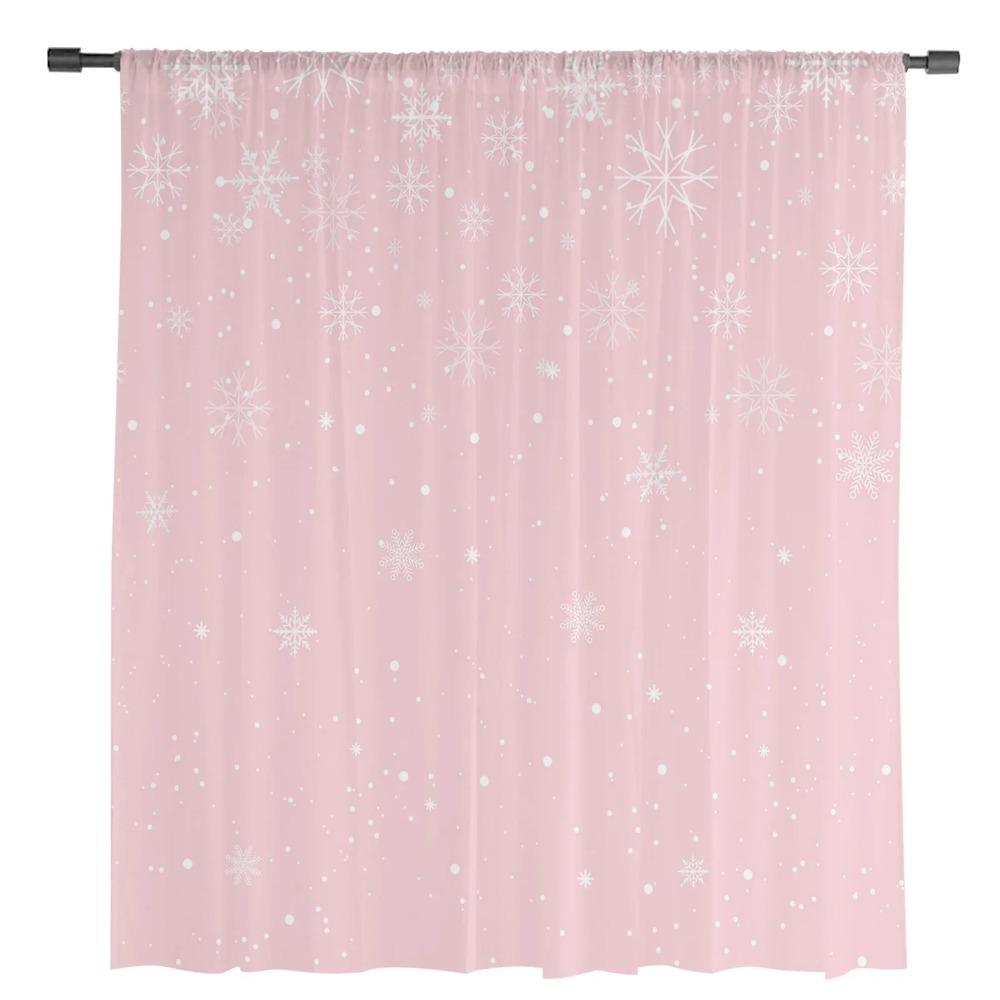 Christmas Snowflake Pink Yarn Curtain Window Tulle Curtains For Living Room Kitchen Sheer Window Treatments Voile Curtains