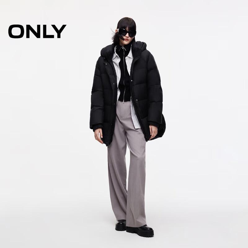 ONLY Women's 90% White Duck Down Mid-Length Hooded Puffer Jacket