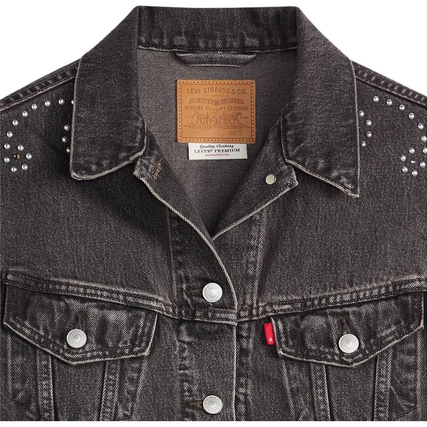 Levis Studded Single Button Long Sleeve Loose Short Denim Jacket Women jackets A9456-0003