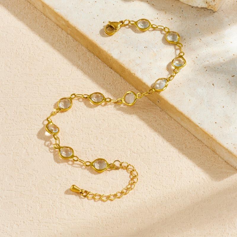 Gold Plated Clear CZ Jewelry Set, Dainty Oval Cut Zircon Necklace & Bracelet, Luxury Minimalist Jewelry Set for Women Gift