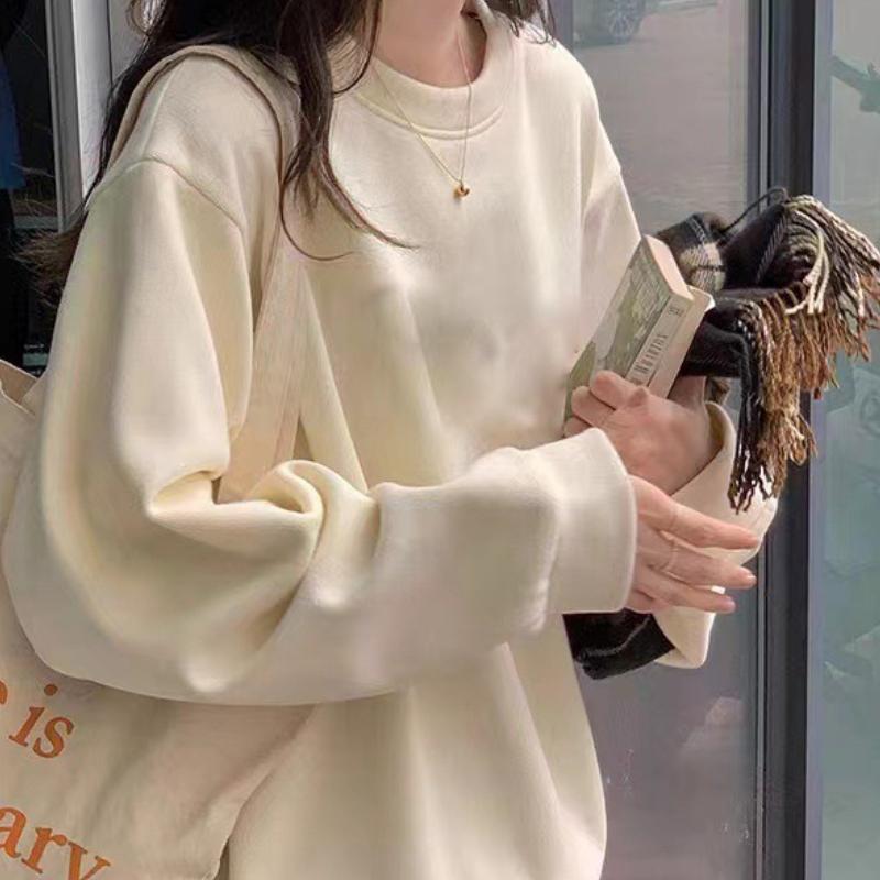 Round Neck Hoodie Autumn Winter Japanese Korean Lazy Loose Campus Style Women Top Comfort Casual Student Sweatshirt