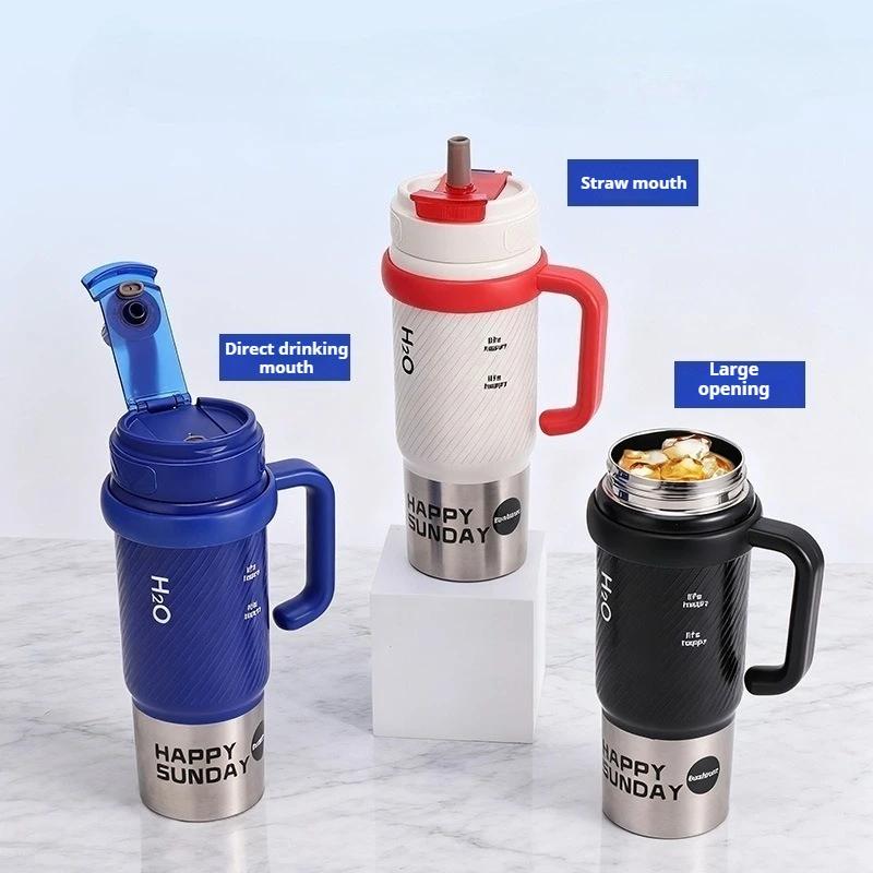 800ml Dual Way Drinking Straw Water Cup Large Capacity Stainless Steel Insulated Tumbler Handle Car Cups
