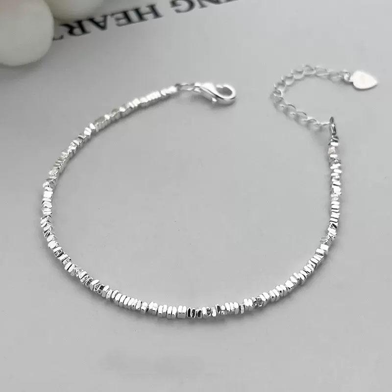 925 Sterling Silver Irregular Beaded Bracelet for Women Fashion Sparkling Crushed Silver Chain Bracelets Dainty Daily Jewelry