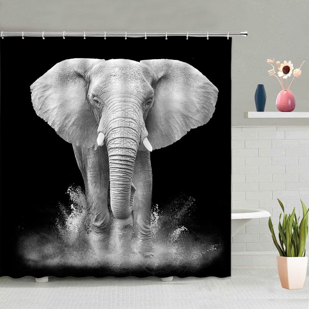 African Elephant Shower Curtain Grey Wild Animal Elephants Safari Large Powerful Animals Africa Wildlife Boys Girls Men Zoo