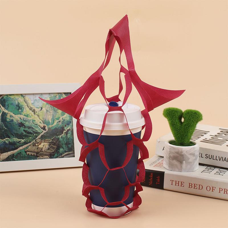 

100pcs Hollow Out Non-woven Tote Bag Beverage Coffee Milk Tea Packaging Pouch Green Blue Solid Color Single Cup Takeaway Bags вина червоного кольору