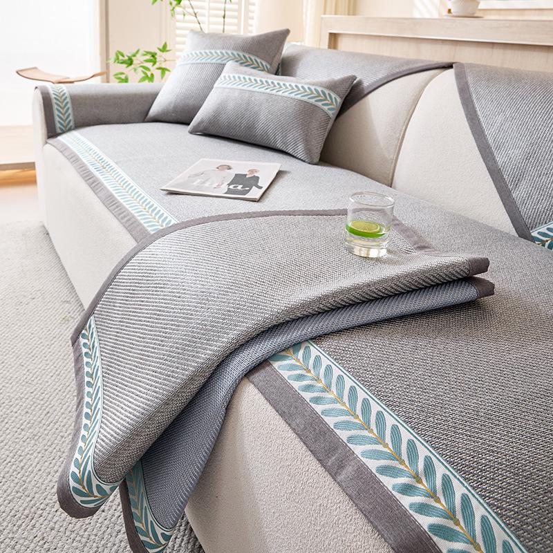 Sofa Cushion, Summer Ice Rattan Mat, Simple Non-Slip Sofa Cover Towel, Summer Ice Silk Straight Row Sofa Seat Cushion