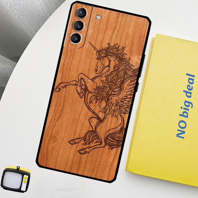 Turtle Elephant Dragon Wood Phone Case For Samsung Galaxy S25 Ultra S20 S21 S22 S23 Plus S24 Ultra S9 S10 S25 FE Cover