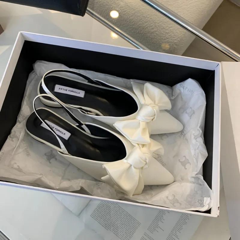 Designer Bow Women's Sandals Pointed Toe Elegant Heels Shoes Summer Mules Shoes 2025 Slingback Dress Slippers Trend New