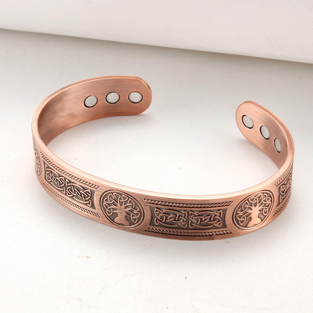 Hot Selling Magnet Retro Bracelet with Life Tree Pattern Arrangement, Magnetic Men's Antique Copper Bracelet