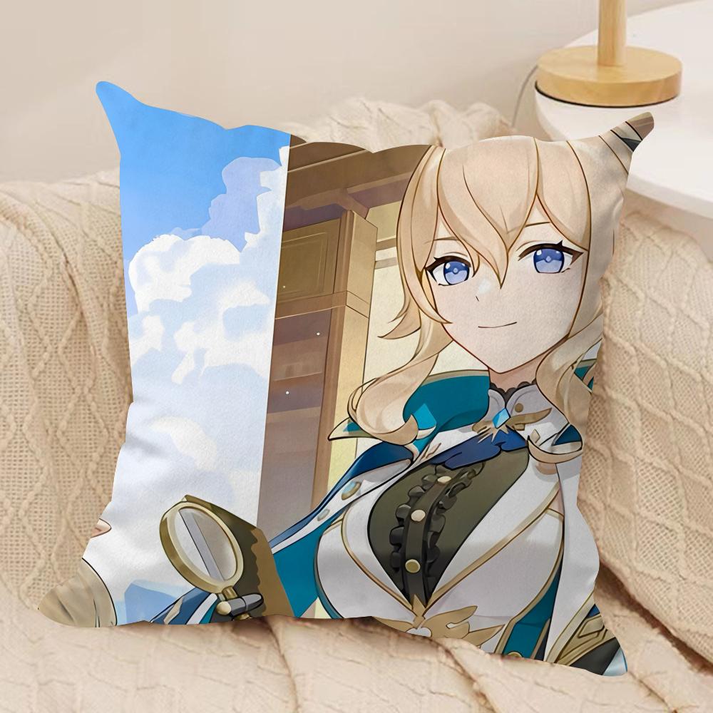 Jean Cute Genshin Impact Cushion Cover Silky Short Plush Invisible Zipper Dustproof Sofa Pillow Case For Home Decor
