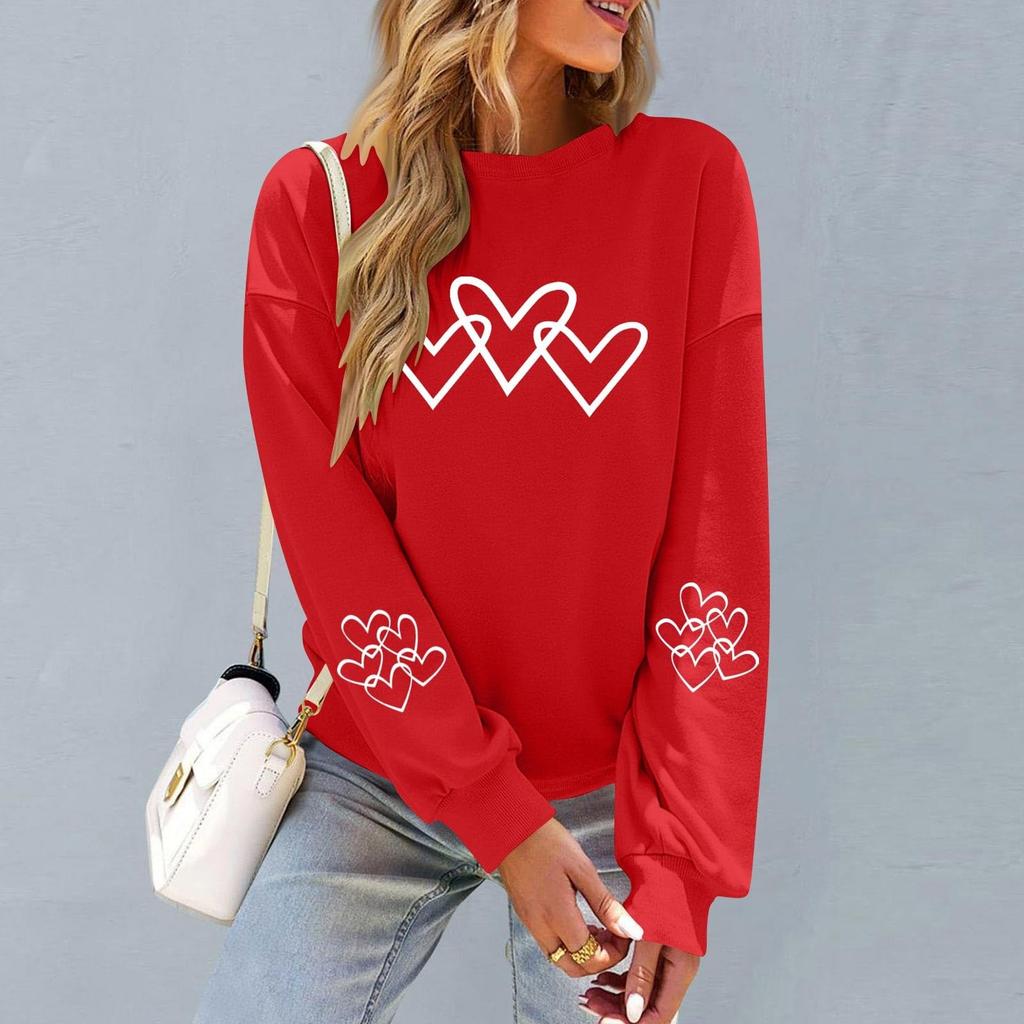 Damers Moderiktiga Lediga Långärmade Hals Valentindags Tryck Pullover Sweatshirt