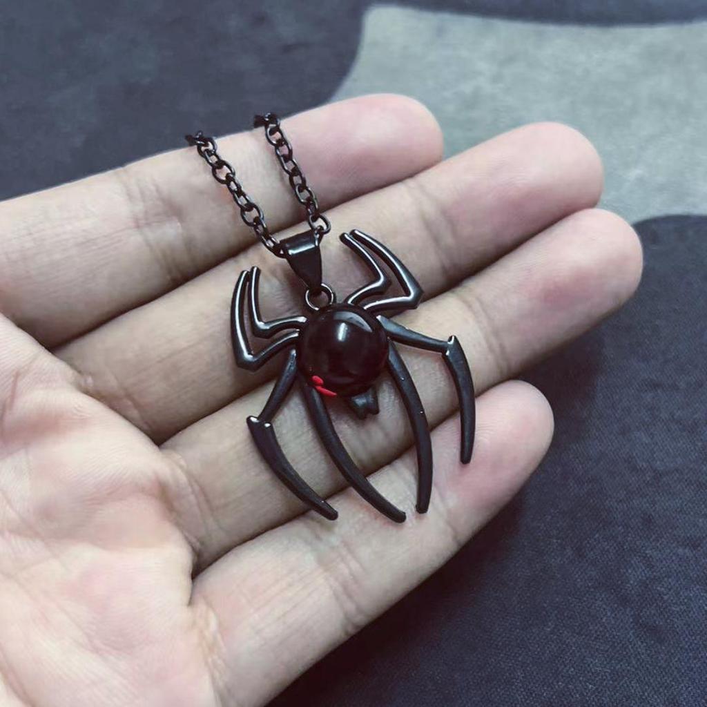 Black and Red Crystal Spider Pendant Necklace