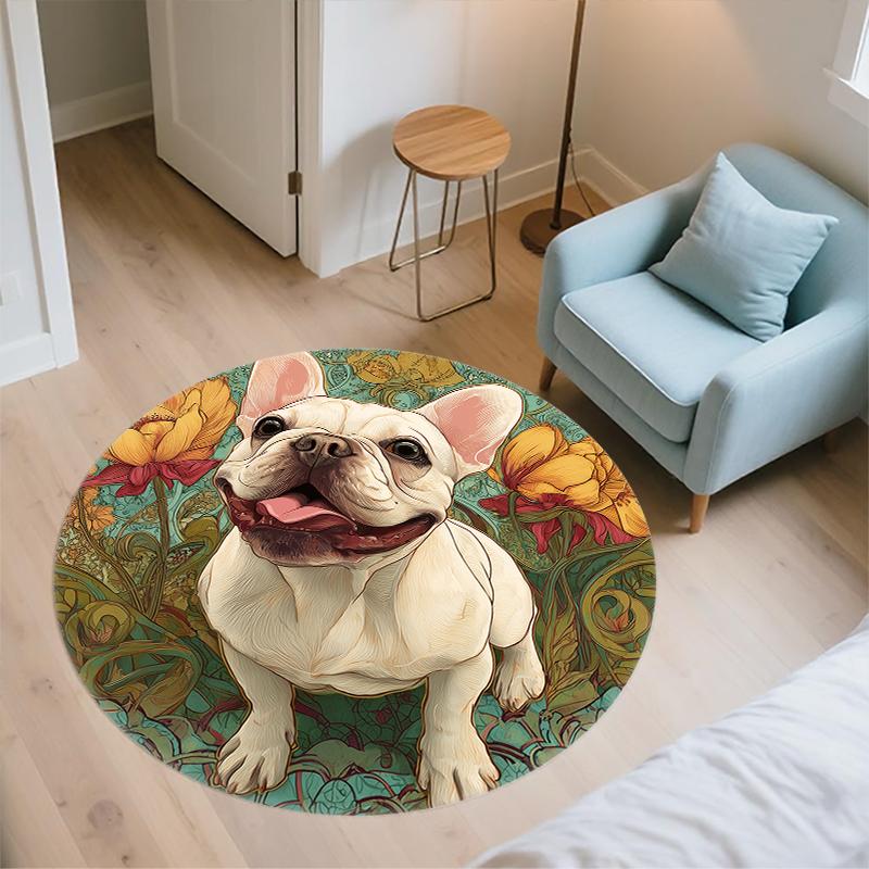 Bulldog pattern round rug,Carpet Rug for Living Room Bedroom Sofa Playroom Decor,Non-slip Floor Mat,Holiday Gifts and Birthday Gifts