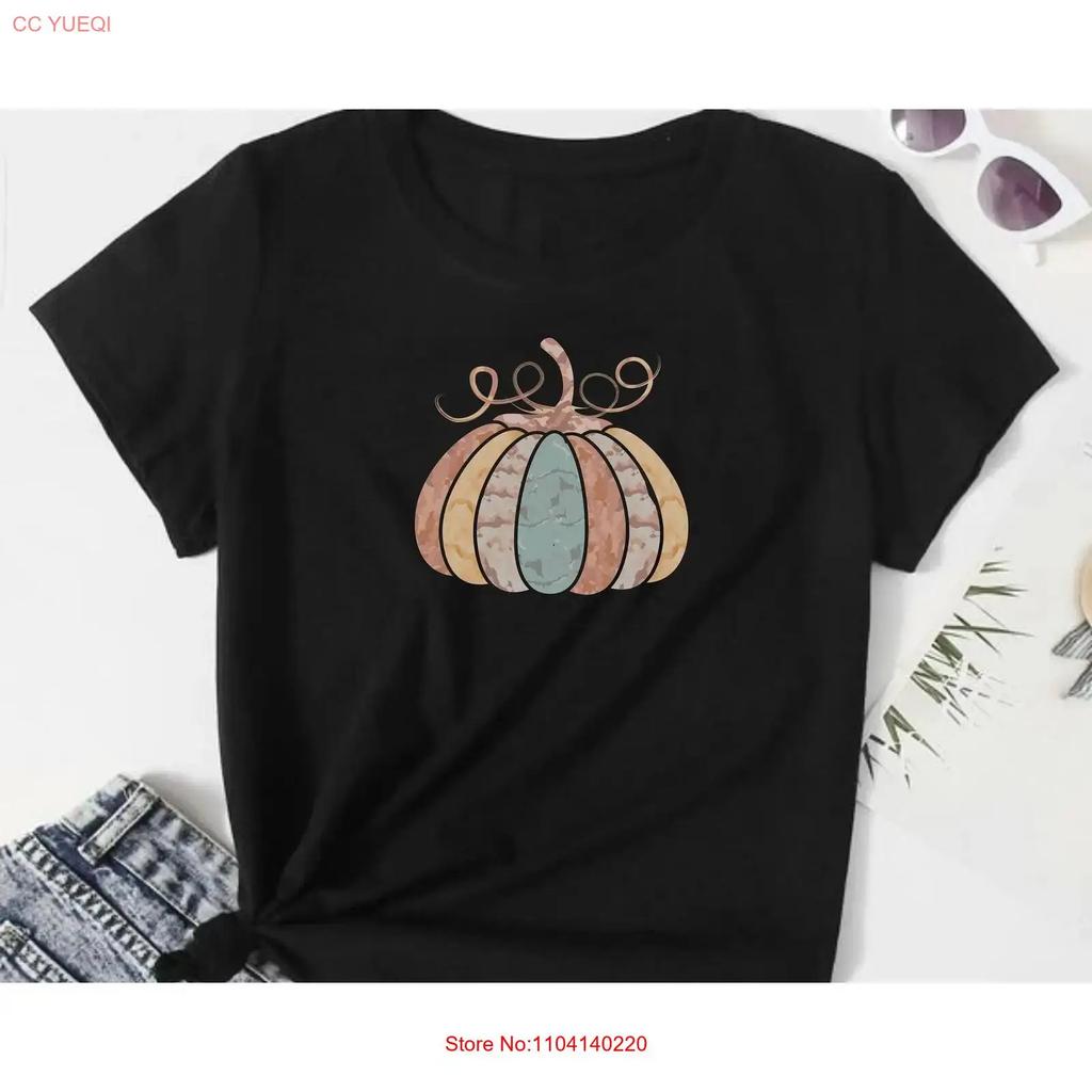 Watercolor Pumpkin T Shirt Colorful Halloween Autumn Cute Fall For Vintage Washed Comfortable Stretched Fashion Streetwear