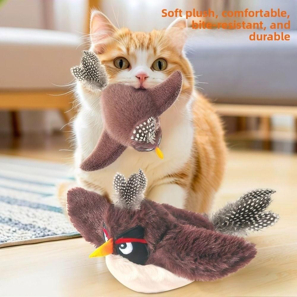 Electronic Flapping Bird Sparrow Cat Toy USB Charging Hangable Interactive Flying Bird Cat Toys Vivid Chirping Touch-Activated