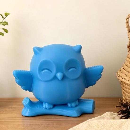 3D Printed Owl Figurine Cute Owl on Tree Branch Statue Mini Forest Animal Ornament for Home Office Table Desk Mantle TV Stand Bookshelf Decor