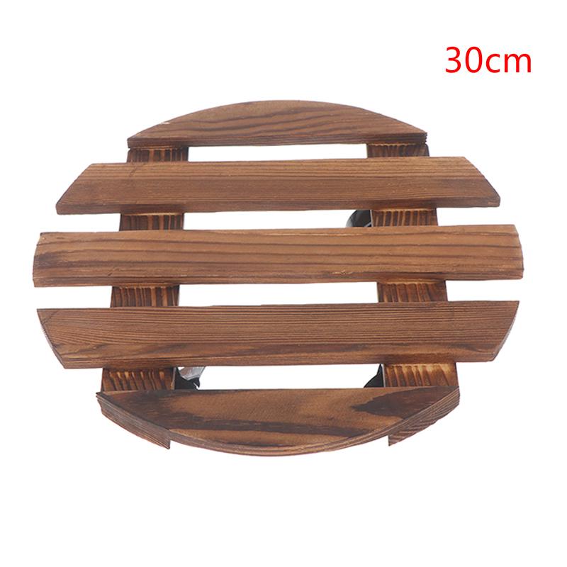 Wood Plant Caddy With 2 Lockable 360° Wheels Circular Rolling Plant Stand For Indoor/Outdoor Use Patio Flower Pot 30×30cm
