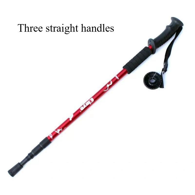 Outdoor Aluminum Alloy Telescopic Hiking Stick Professional Hiking and Walking Stick Travel Cane Equipment Three straight handles