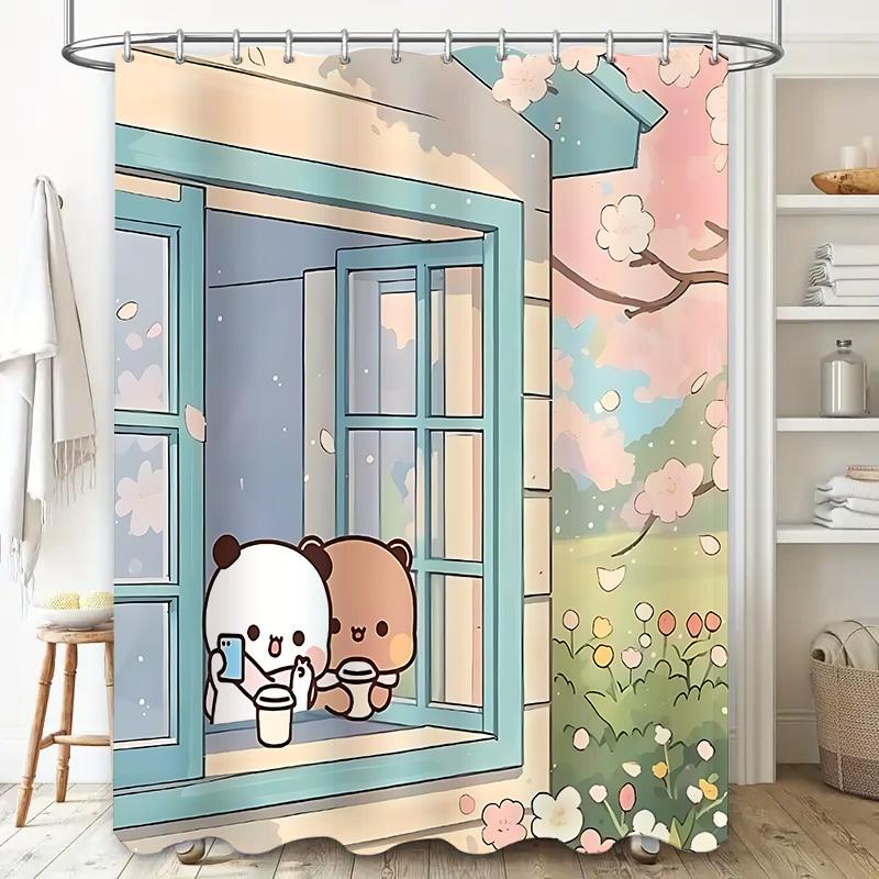 

Cute Cartoon Animal Shower Curtain For Bathroom Decor - Whimsical Bears And Blossoms Design Waterproof Durable Elevate Space W60H190(CM)-1 Pcs