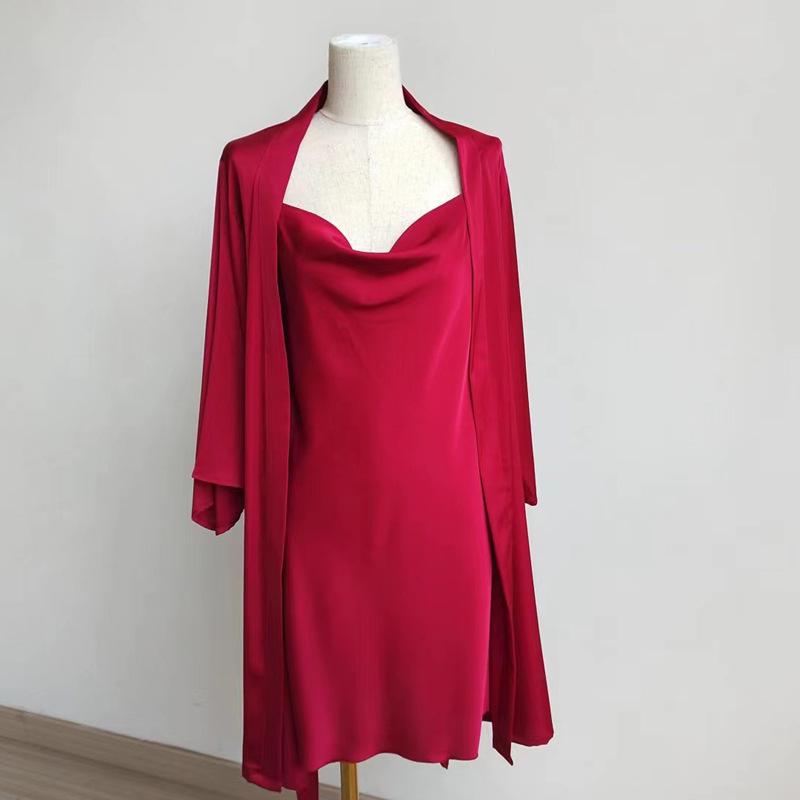 Ice Silk Long Sleeve Robe & Low-Cut Camisole Set - Spring/Summer Women's High-End Pajamas