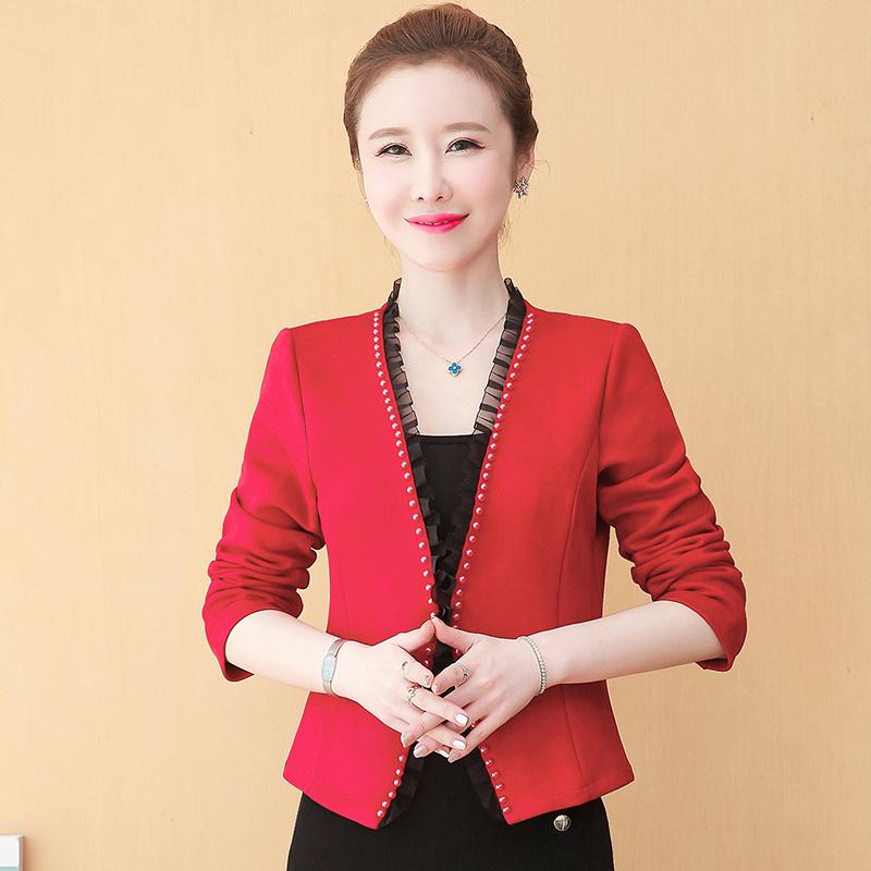 Mote langermet rød svart hvit cardigan kort kvinner jakke kåpe J137