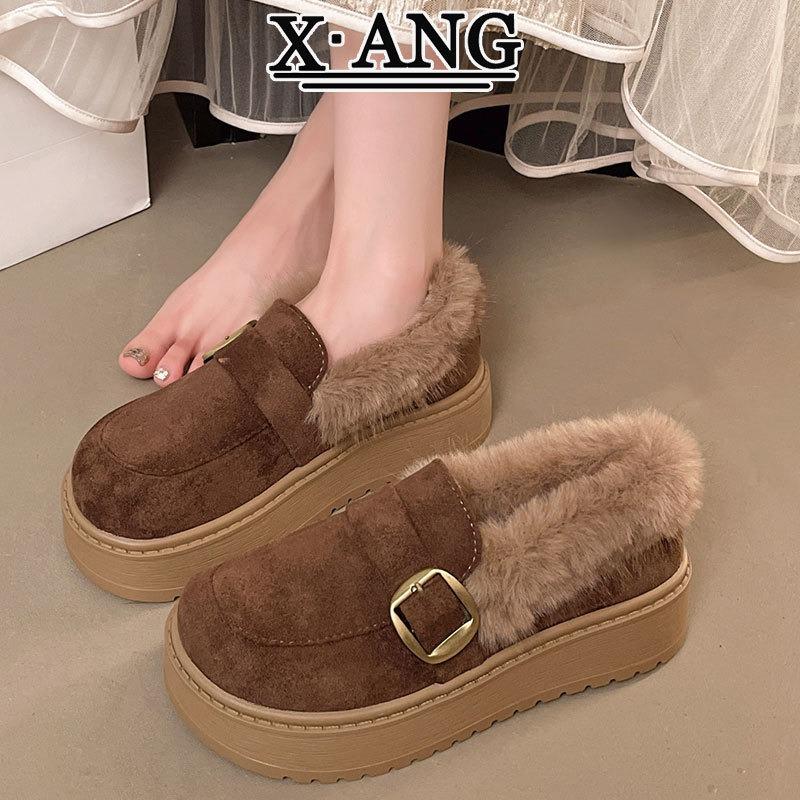 

Snow boots women s winter velvet thickened warm cotton shoes thick-soled fluffy shoes one pedal 40