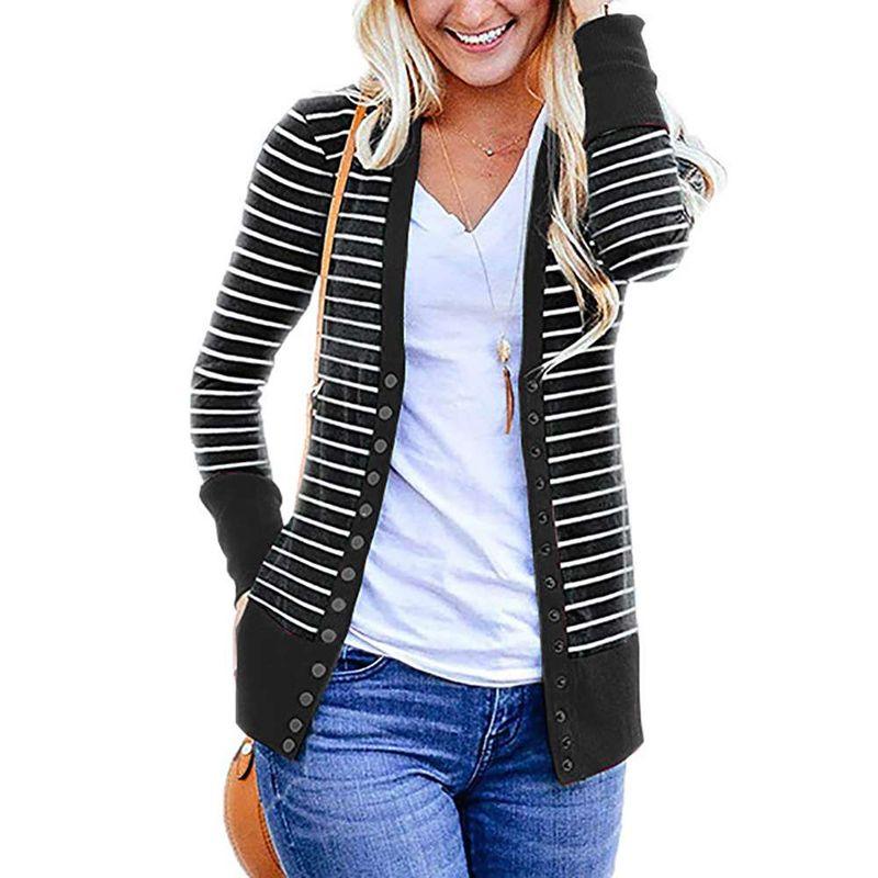 

WOMEN S Autumn and Winter Single-breasted Striped Contrastin Black XL