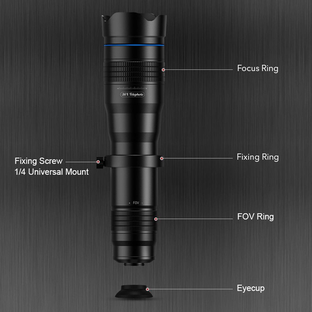 Single Tube Telescope 36X Phone Telephoto Lens with Small Tripod for Bird Watching Camping