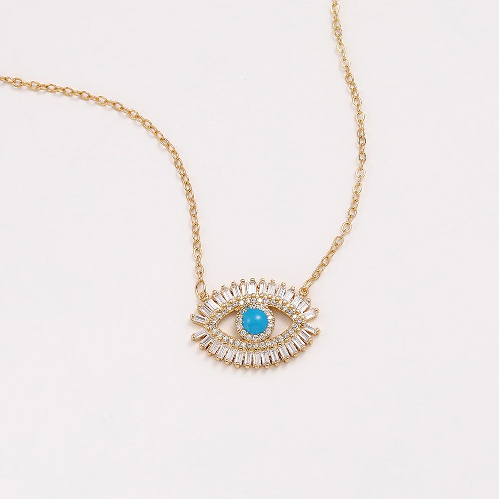 Huitan Hip-hop Blue Evil Eye Pendant Necklace Gold Color Chain for Women Cool Girls Neck Accessories Rock Party Necklace