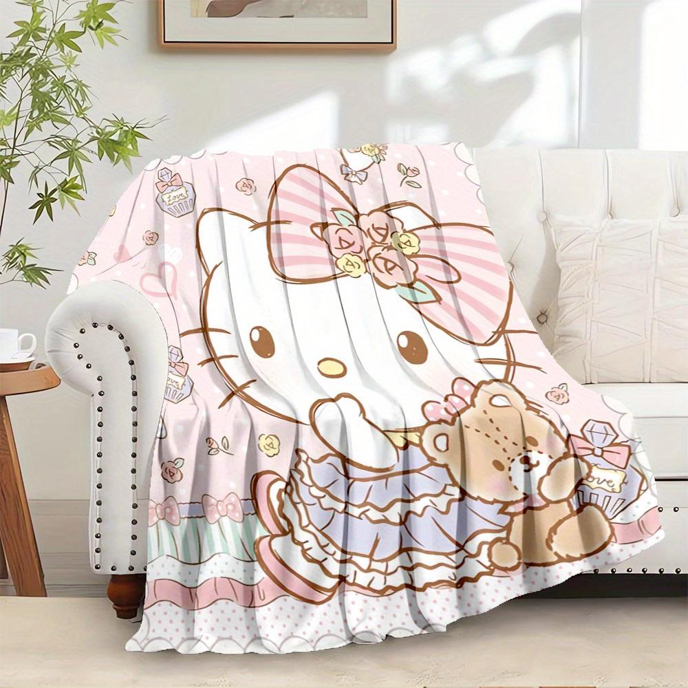

1pc Hello Kitty Flannel Blanket - Seasonal home decor, cozy and machine washable, suitable for all ages, a perfect gift for all family, avai 130x150cm