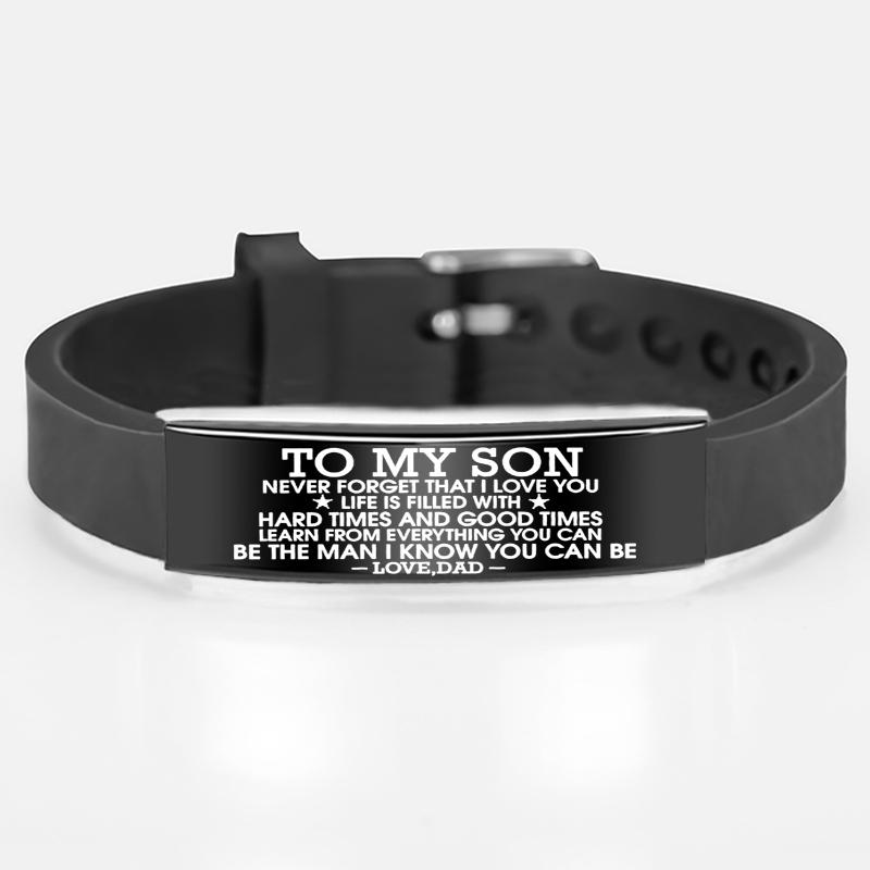 Oğluma İlham Verici Kazınmış Bilezik Bilezik Siyah Paslanmaz Çelik Takılar Ayarlanabilir Bilezik Erkekler Takı Aşk Hediyeler