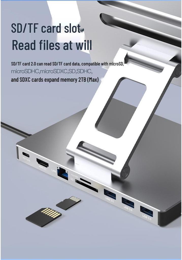 Aluminum Alloy Type-C Docking Station: Tablet & Laptop USB Hub with HDMI 2.0 & Gigabit Ethernet.
