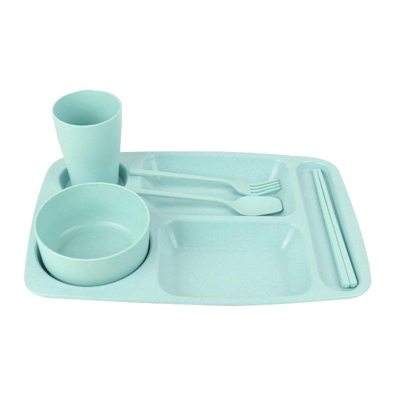 Studenten- und Kinderfächerplatte, Suppenschüssel, Gabel, Löffel, Essstäbchen, Wasserbecher-Set, Büroangestelltenplatte, Fettreduzierende Platte