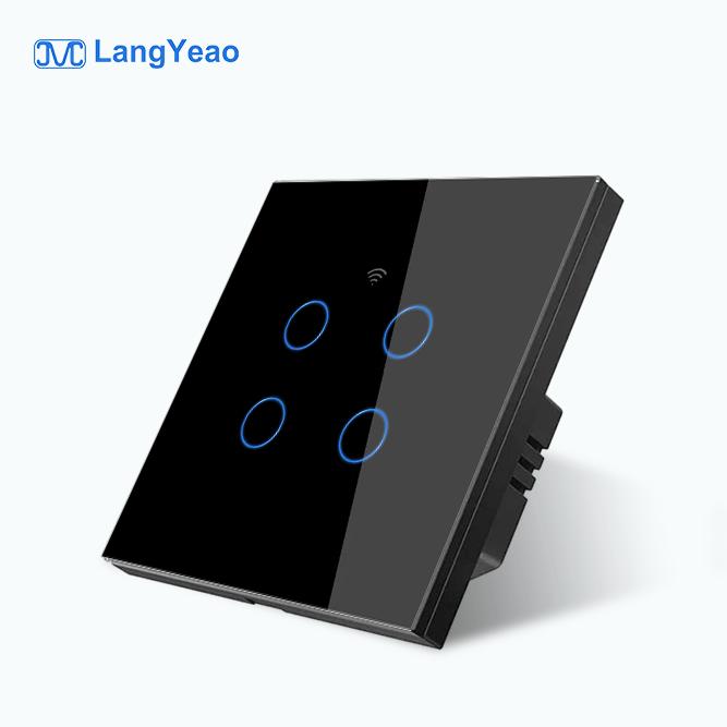 LangYeao EU UK 1/2/3/4 Gang Tuya WiFi Smart Switch Light Alexa Voice Control Touch Glass Wall Wireless No/With Neutral Wire