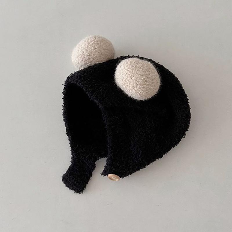Cute Winter Warm Kids Baby Hats Fleece Hemming Caps With Ball Ear Protection Hats Soft Newborn Bonnet For Boys Girls
