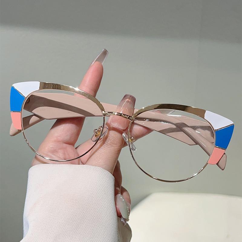 Europe and America Cat Eye Frame Anti-Blue Light Glasses Men Women Fashion Piece Together Color High Definition Eyeglasses