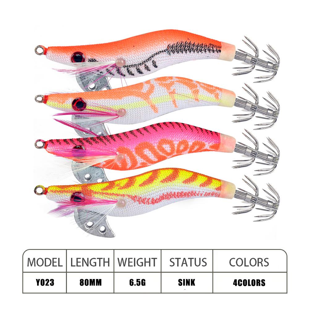 4PCS Fishing Lures Wrapped Prawn Lure 3D Eyes Octopus Luminous Shrimp Wood Baits Squid Jig Fishing Hooks 8.5CM Sleeve Jig Hooks