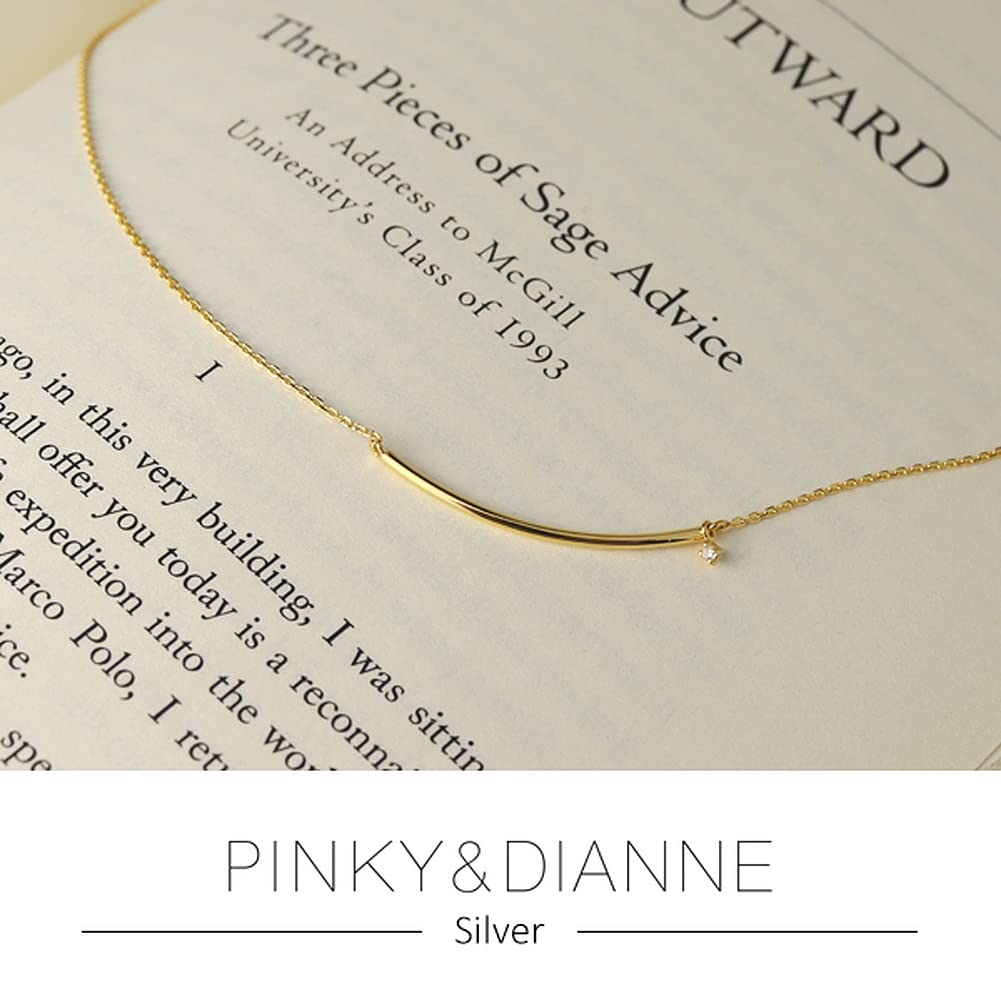 PINKY&DIANNE [Special Edition] Gold-Colored Bar Necklace In Sterling Silver, Women's, with Curved Lines