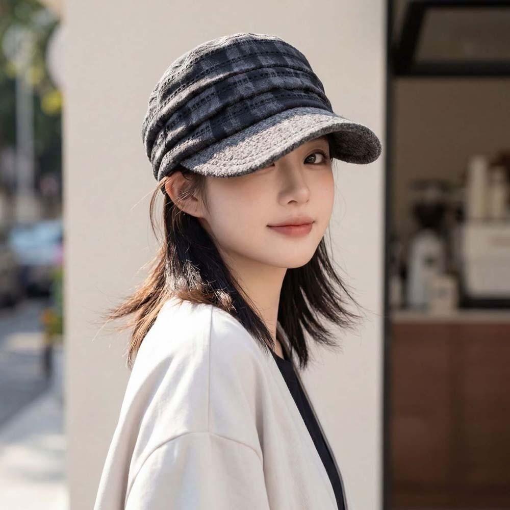Vintage Plaid Newsboy Cap Warm Visor Beret Cap Baker Boy Hat Checked Slouchy Hat Travel