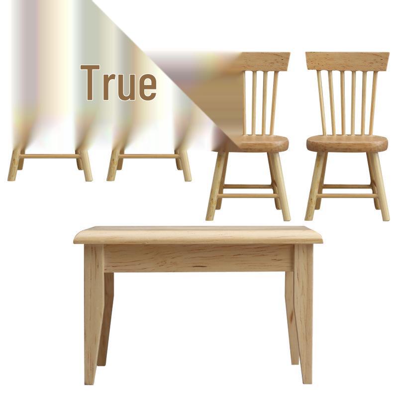 1:12 Miniature Wooden Dining Set: 5-Piece Table & Chairs
