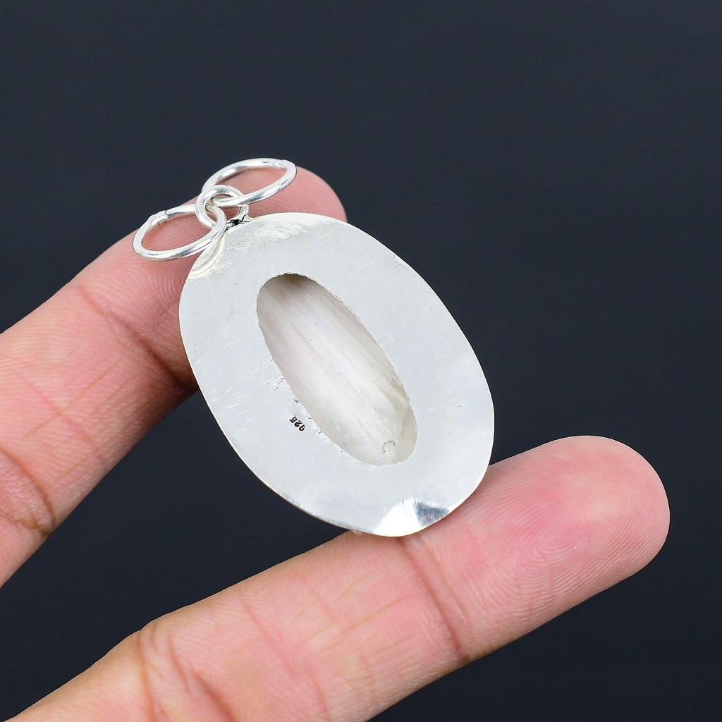 Friendship Day Deal Oval Natural Scolecite 925 Silver Birthday Wife Boho Pendant