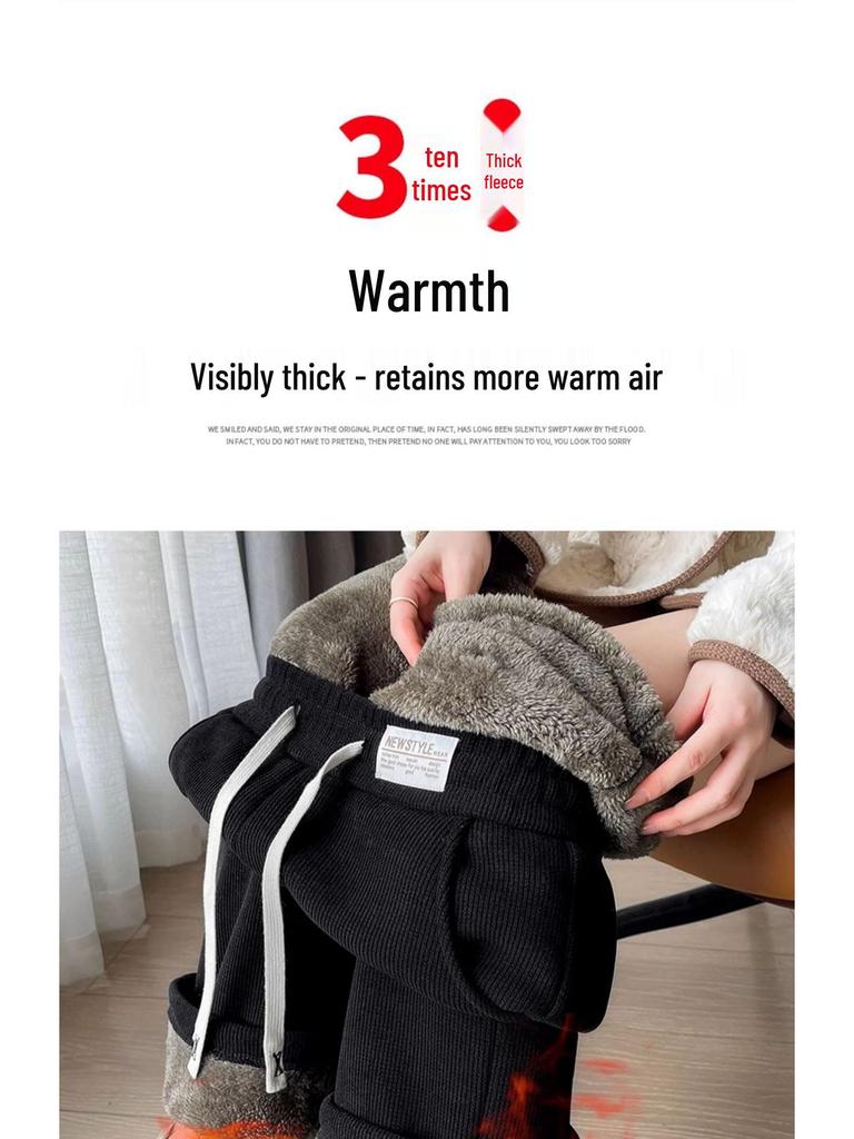 Women's 2025 Autumn/Winter Fleece-Lined Corduroy Wide-Leg Pants - Casual, Loose, Warm Straight-Leg Style