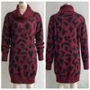 Women Casual Leopard Print Knit Sweater Dress Spring Fall Loose Waist Straight Collar Full Sleeve Above Knee Mini S-L