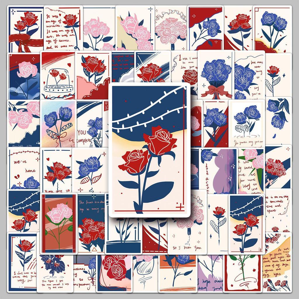 50 Hand-Painted Retro Rose Flower Bookmarks: Creative Cartoon Stickers for Journals & Notebooks