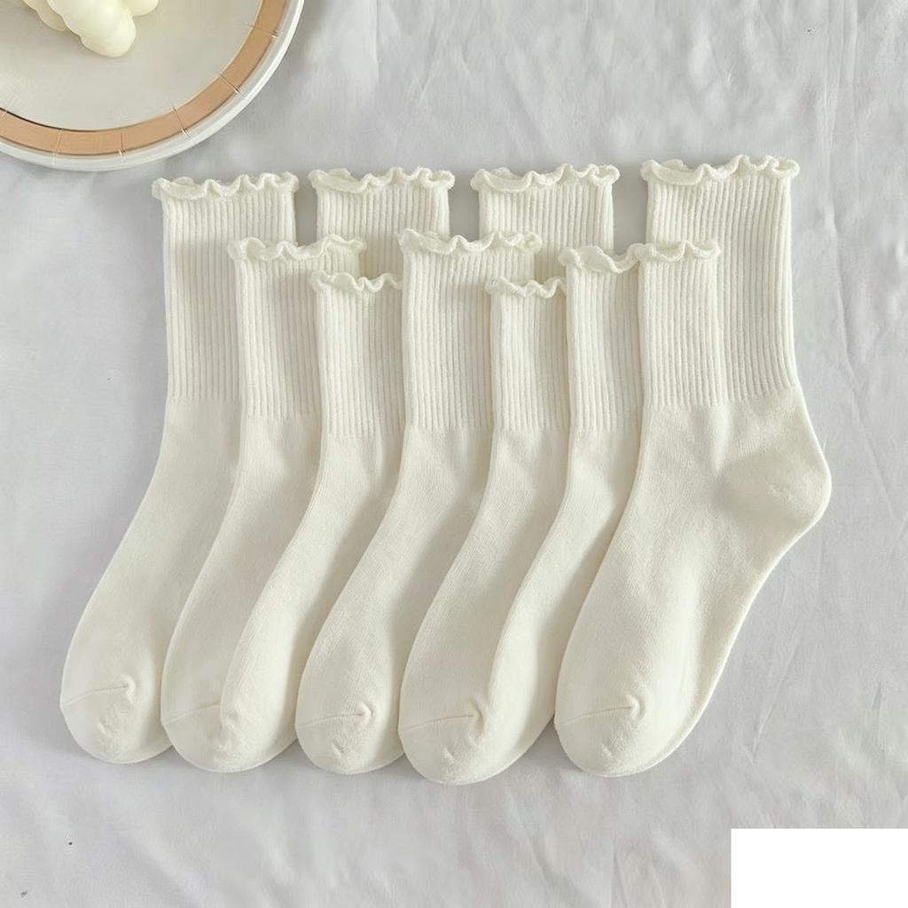 Women Mid-Calf Socks with Ruffle Edge Ribbed Design Soft Comfortable Stretchy Fabric Suitable for Daily Wear and Casual Outfits