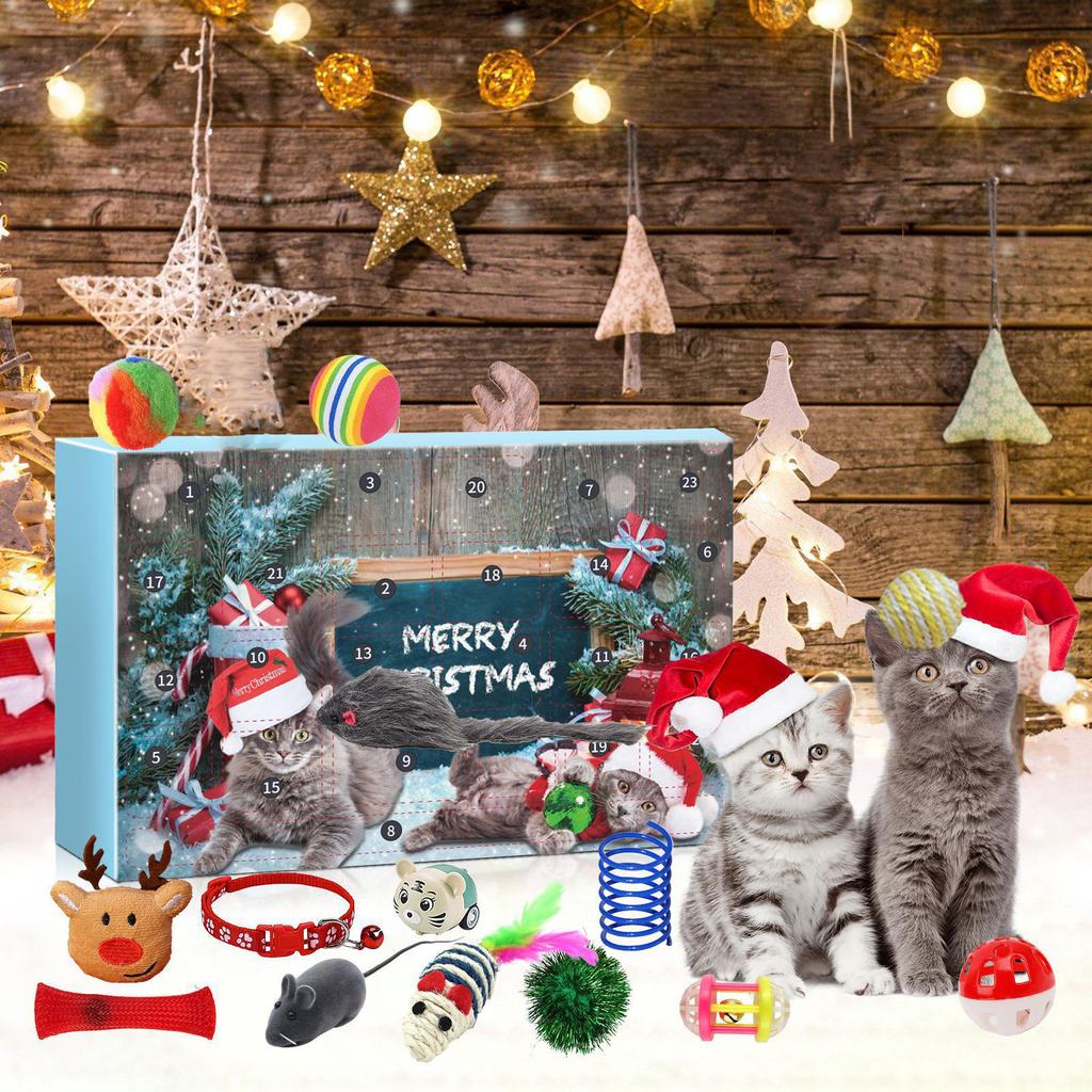 Christmas Advent Calendar , Christmas Countdown Toy 24pc Cat Channel Teasing Stick Pet Cat Toy Set Tunnel Toy