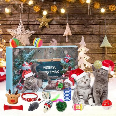 Christmas Advent Calendar , Christmas Countdown Toy 24pc Cat Channel Teasing Stick Pet Cat Toy Set Tunnel Toy